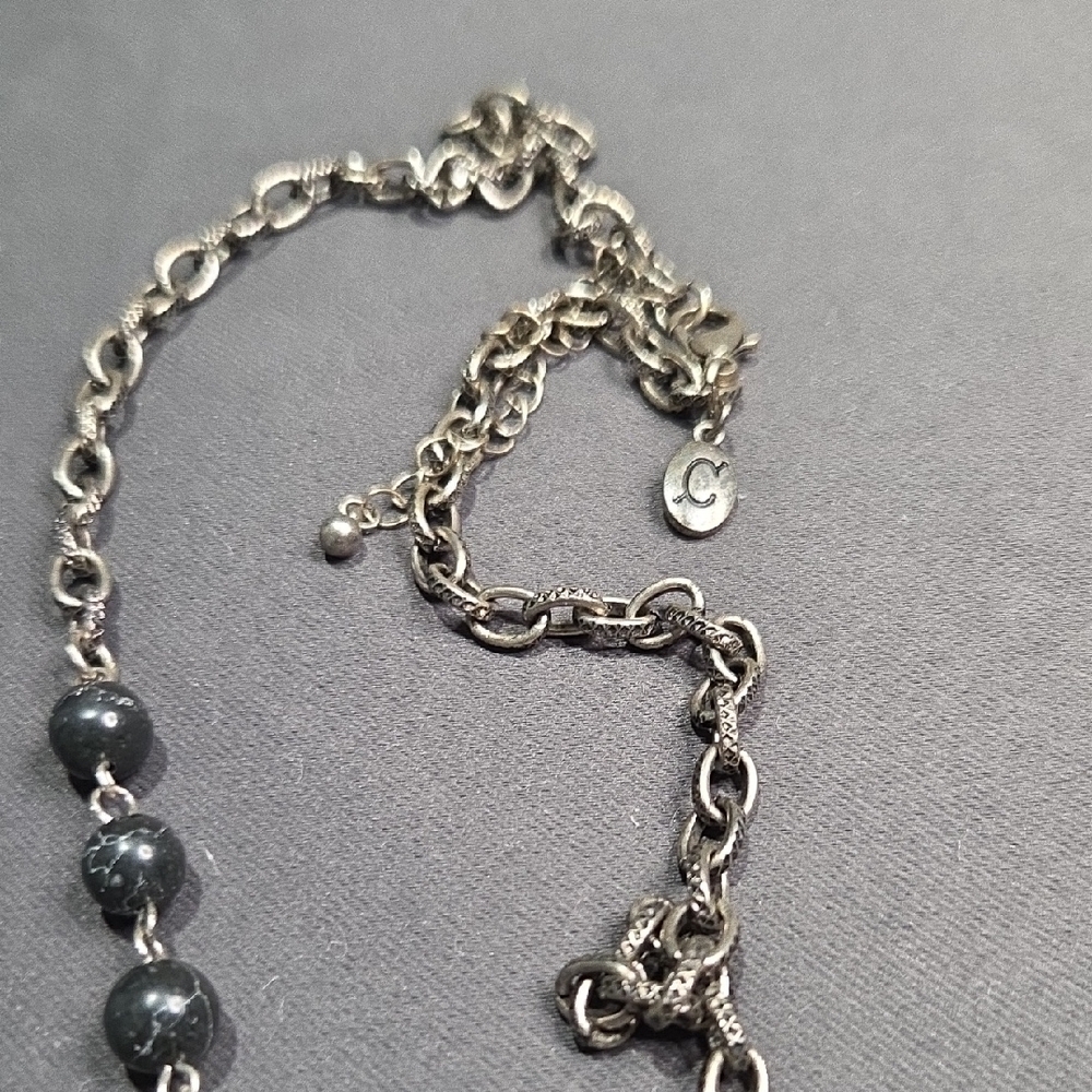 Silver and Black Beaded Necklace with Bullet Pendant - Picture 4 of 5